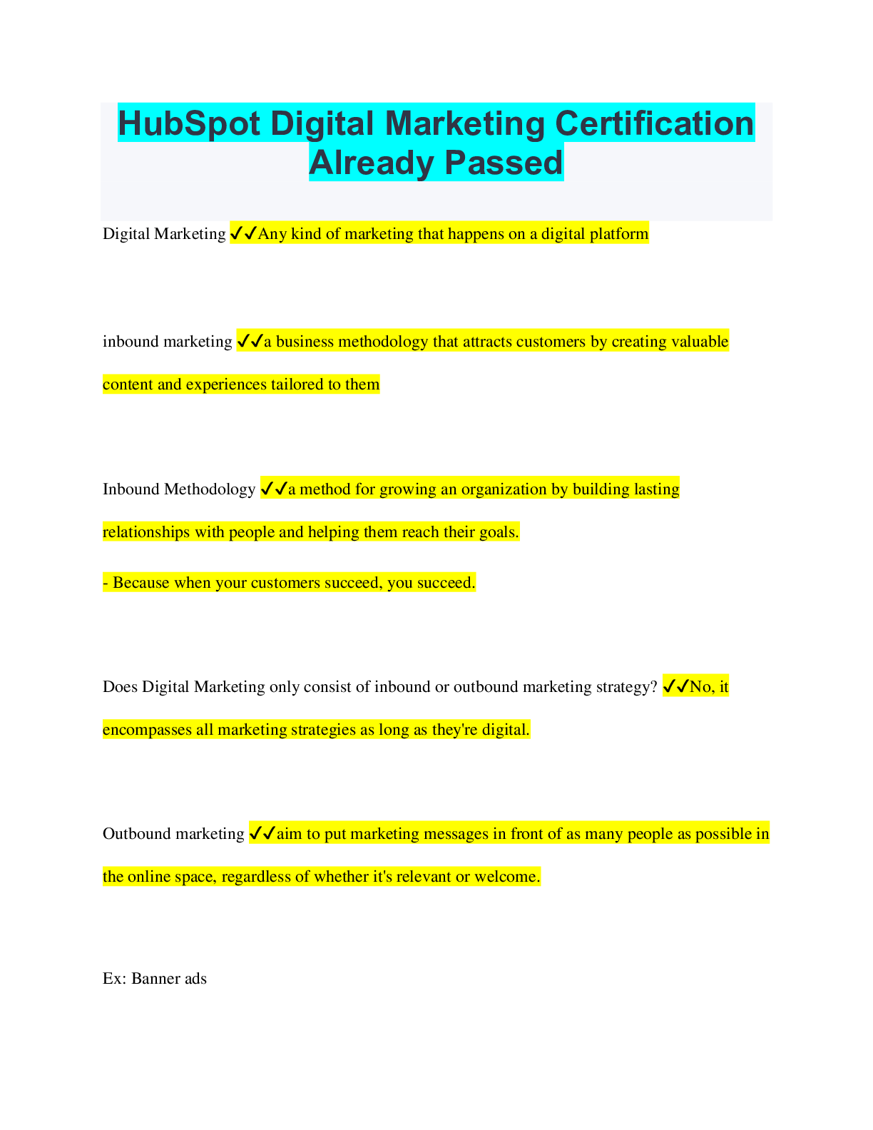 Recommended document preview for HubSpot Digital Marketing Certification Already Passed